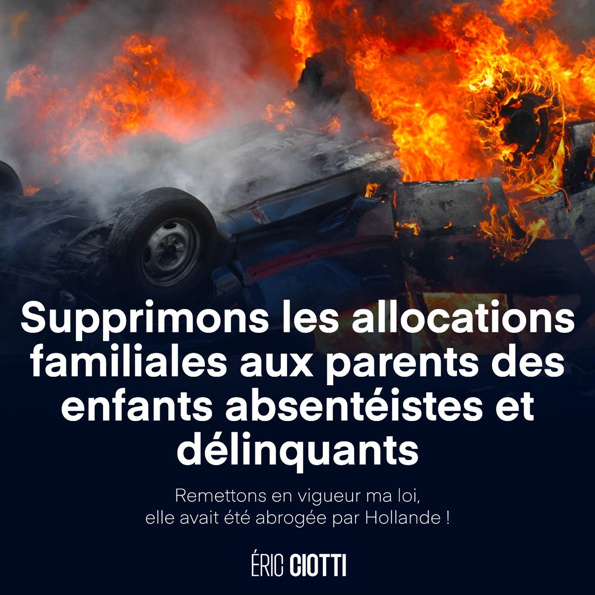 Emmanuel Macron propose de sanctionner financièrement les familles des mineurs qui ont participé aux émeutes.

Chiche ! Remettons en vigueur ma loi qui supprimait les allocations familiales aux parents des enfants absentéistes et délinquants. Elle avait été abrogée par Hollande !