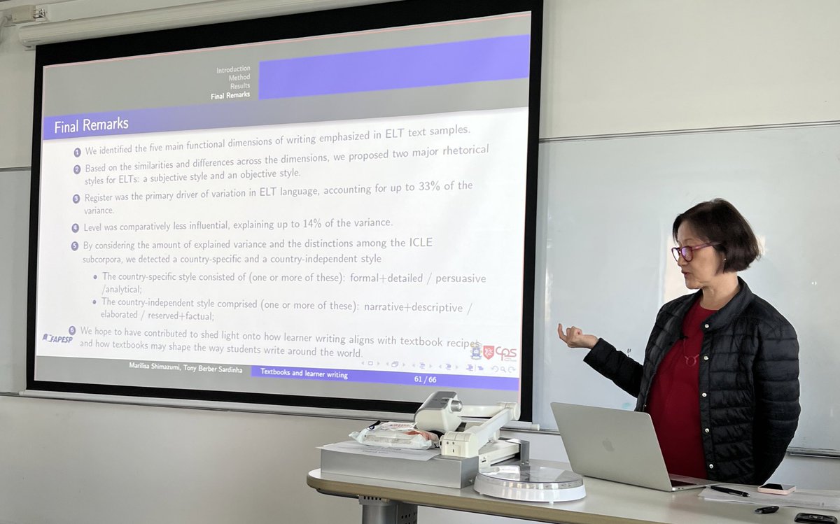 Interesting comparison of learner writing with textbook writing models❗️<a href="/MShimazumi/">Marilisa Shimazumi</a> <a href="/tonyberber/">Tony Berber Sardinha</a> #CL2023