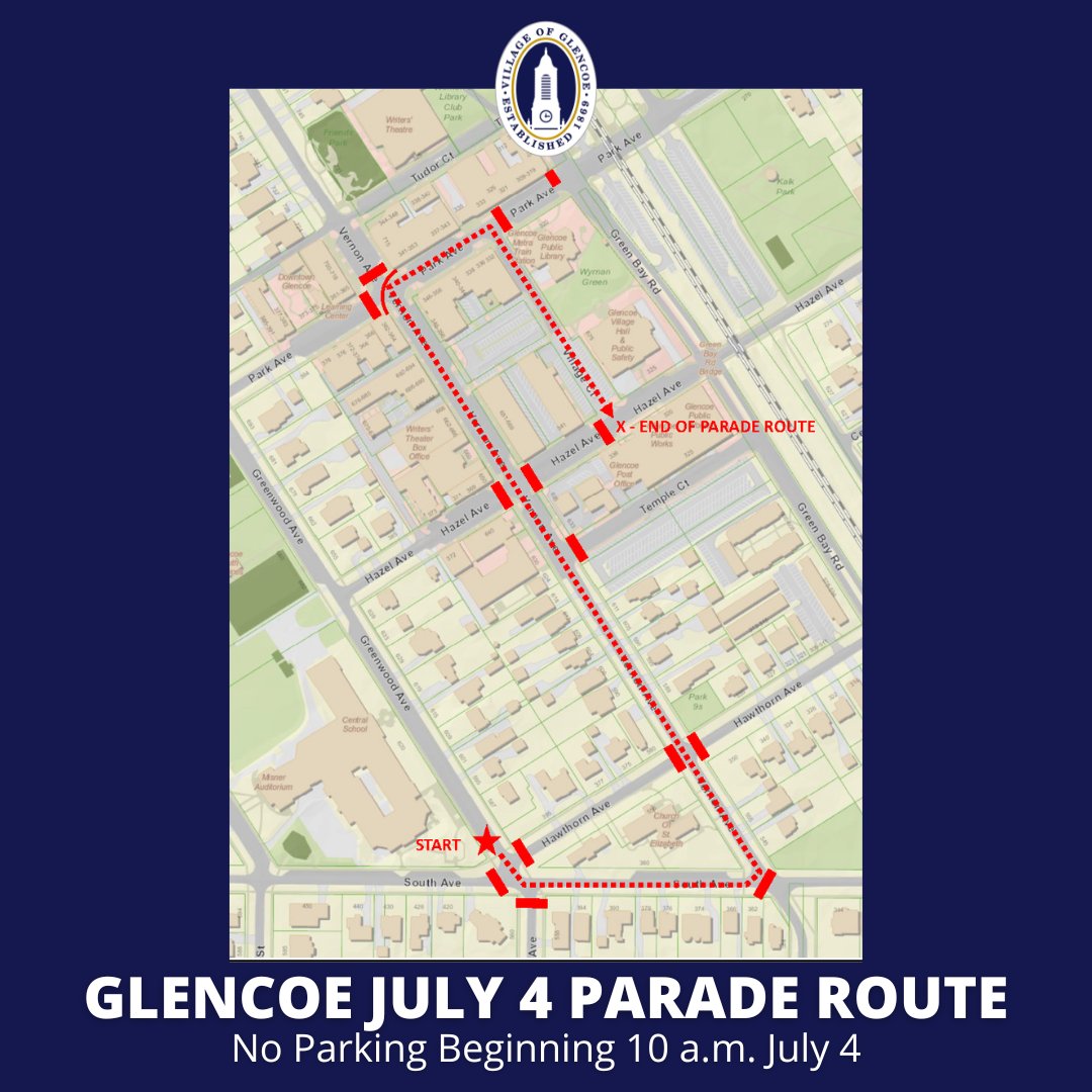 ⭐Fourth of July Parade in Downtown Glencoe | July 4 at 1 p.m.
The Parade steps off at 1 p.m. on its usual route beginning at the intersection of South/Hawthorn, heading east on South, north on Vernon, east on Park, south on Village Court, ending at Hazel Ave.
