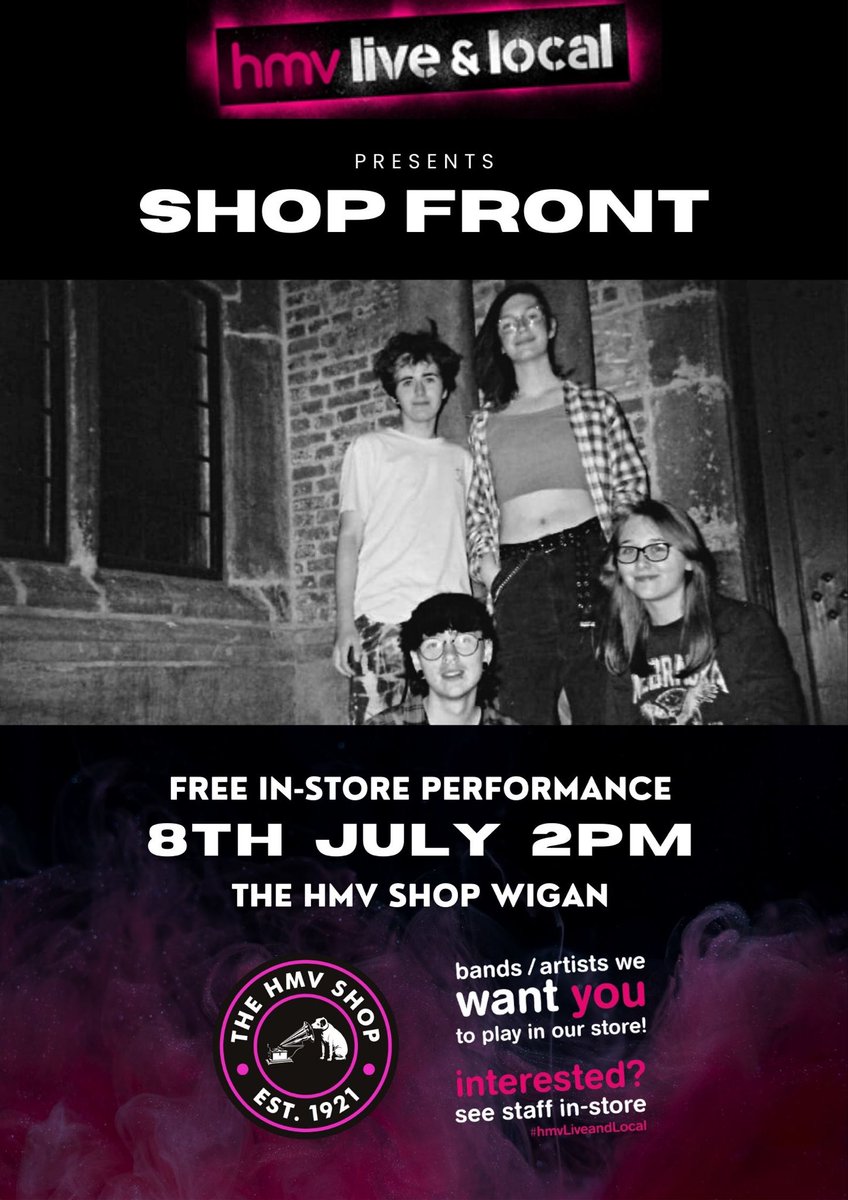 hmvWigan's tweet image. Joining us THIS SATURDAY is local queer alt rock band, @shopfrontband! 🏳️‍🌈🏳️‍⚧️🎤🎸🥁

We’re SUPER EXCITED for this one and so should you!

Join us from 2PM when they perform for us.

#hmvLiveAndLocal #hmvWigan #Shopfront
@hmvtweets @GAWiganShopping