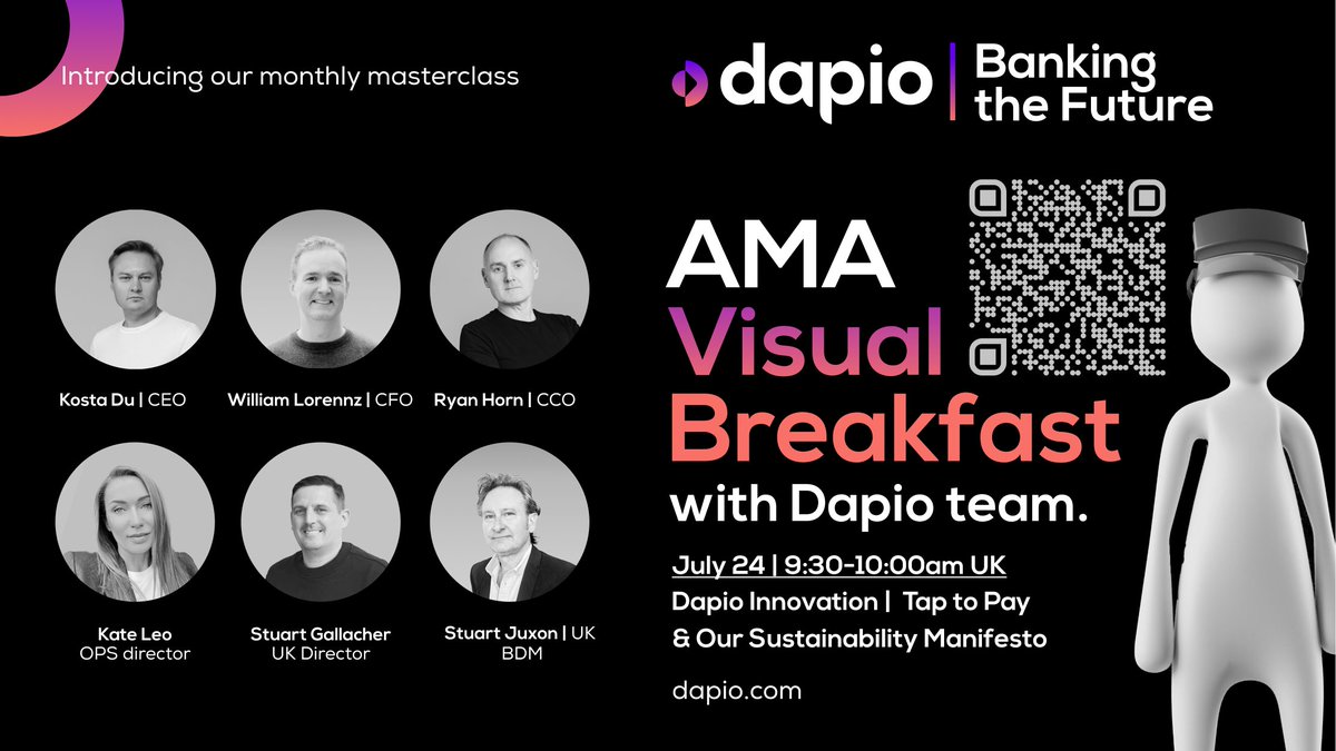dapioapp's tweet photo. 🌟 Join us for an Exclusive Visual Breakfast with the Dapio Team! 🍳☕️Get ready for an exciting masterclass experience on July 24th at 9:30-10:00 AM UK.
 
🔗 [Link to Zoom Event: https://t.co/B9JP1sqKOn]
 
See you there! 👋✨ #DapioMasterclass #InnovationUnleashed https://t.co/OOHixKNVLE