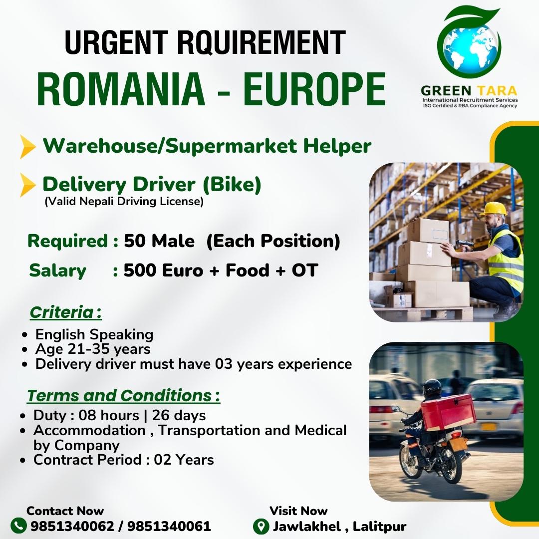 Europe - Romania 'Opportunities await in Romania - join growing team today!' Interested candidates may send their CVs on career@greentaraintl.com For more details contact us at 9851340062 / 9851340061