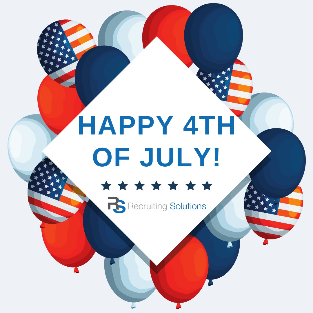 RSRecruiting's tweet photo. Happy Fourth of July from Recruiting Solutions!🎆 Our offices will be closed today, July 4th, but we'll be back and ready to serve you on July 5th during our regular business hours. Have a safe, joyful, and memorable day! https://t.co/iguD4MdSdJ
