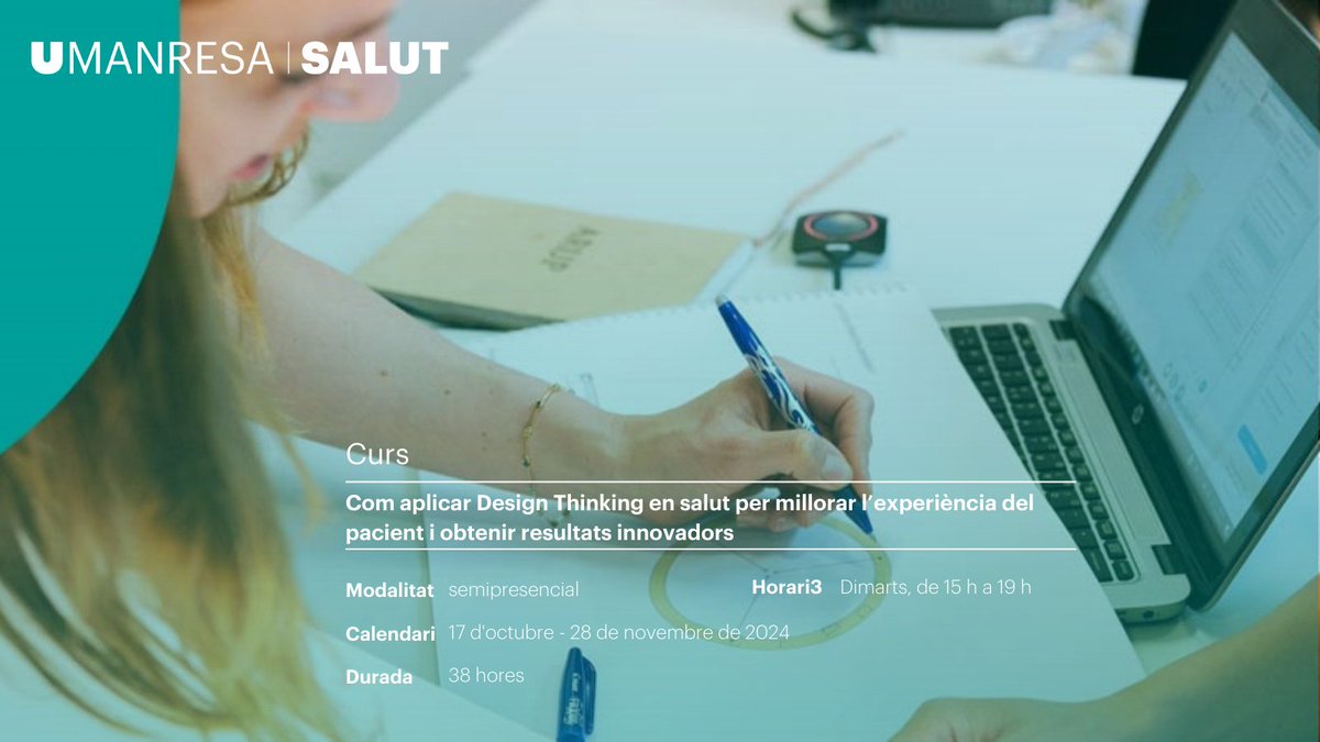 UManresa's tweet photo. Curs Com aplicar Design Thinking en salut per millorar l’experiència del pacient i obtenir resultats innovadors

👤 Modalitat: Semipresencial
⏳ Durada: 38 h
🗓️ Inici: 17 d'octubre de 2023

https://t.co/6YReAxdzAM

#salut #designthinking https://t.co/q8pnE824yu