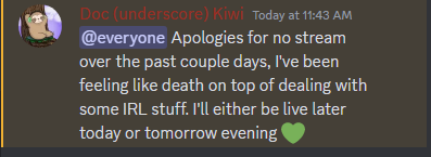 DocKiwi1's tweet photo. I hate my health luck, always screwing with me 😅hopefully live today, I appreciate the continued support, big love! https://t.co/CHcwHLHlZv