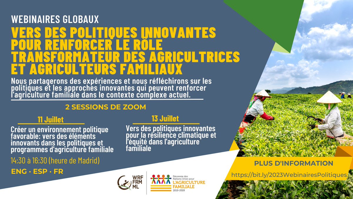 FRM organise deux #webinaires sur la mise en place de #politiquesinnovantes visant à renforcer le rôle transformateur des agricultrices &amp; #agriculteursfamiliaux

🗓️11 J👉AGENDA bit.ly/WebinJuillet11
🗓️13 J👉AGENDA bit.ly/WebinJuillet13

📌ACCÉDER us02web.zoom.us/j/86734484959