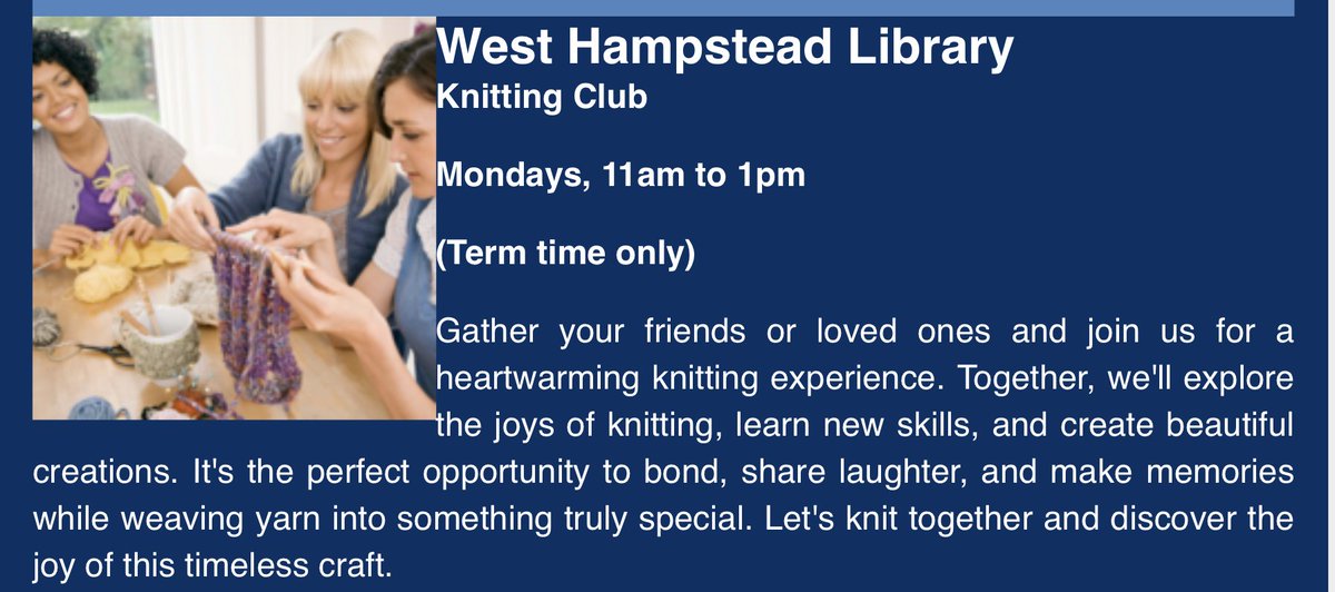 Always wanted to knit a scarf, sweater or something else? Start here at #WestHampstead Library at the heart of the community.