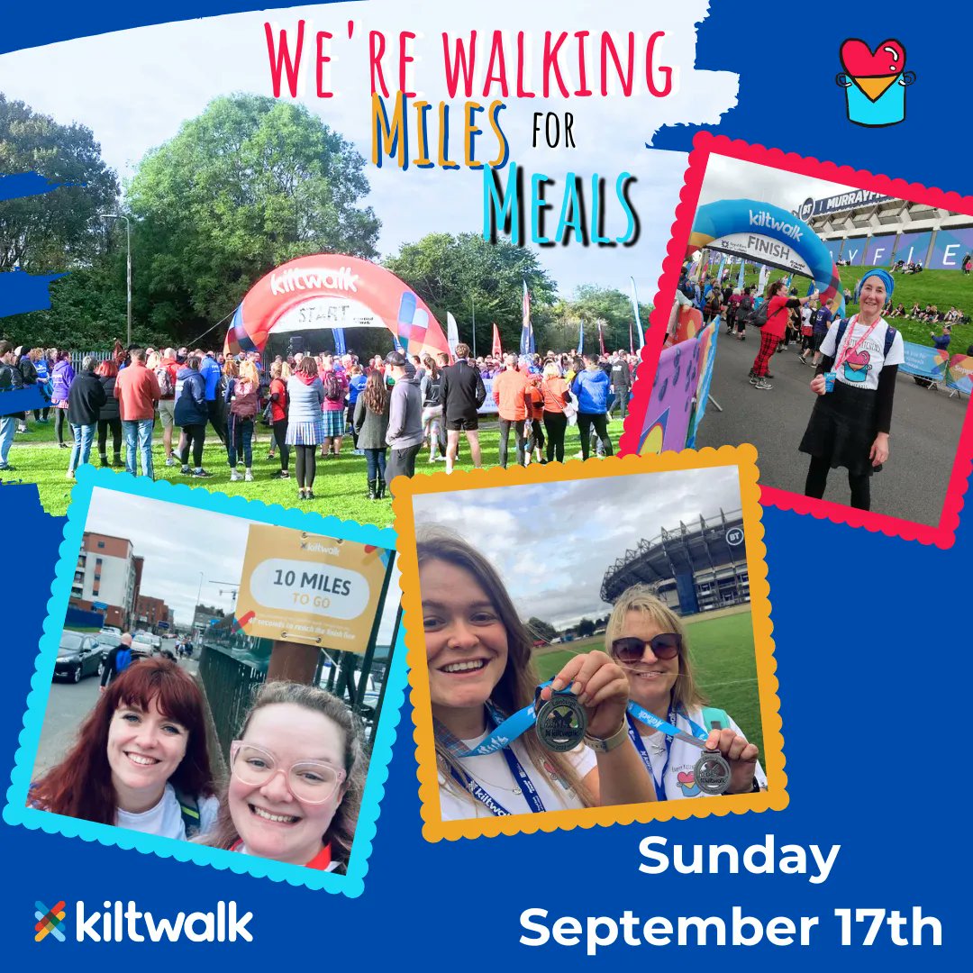 emptykitchens's tweet photo. Can you join us and walk Miles for Meals @thekiltwalk on Sunday 17th September?

👣 Choose to walk 5, 15, or 21 miles 
🍲 Turn your miles into meals: all money raised helps to feed people in need in Edinburgh
🙌 A great day out with friends and family! https://t.co/dsfdWZMVf5