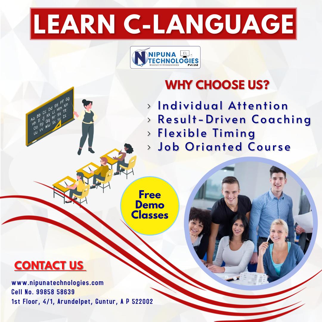 GntNipunaTech's tweet image. Unlock the Foundation of Programming with C Language! 🚀 Learn the fundamentals, master coding techniques, and build a strong programming base. Join us and unlock the world of endless possibilities! #CLanguage #ProgrammingFundamentals #CodingSkills #OnlineLearning @GntNipunaTech