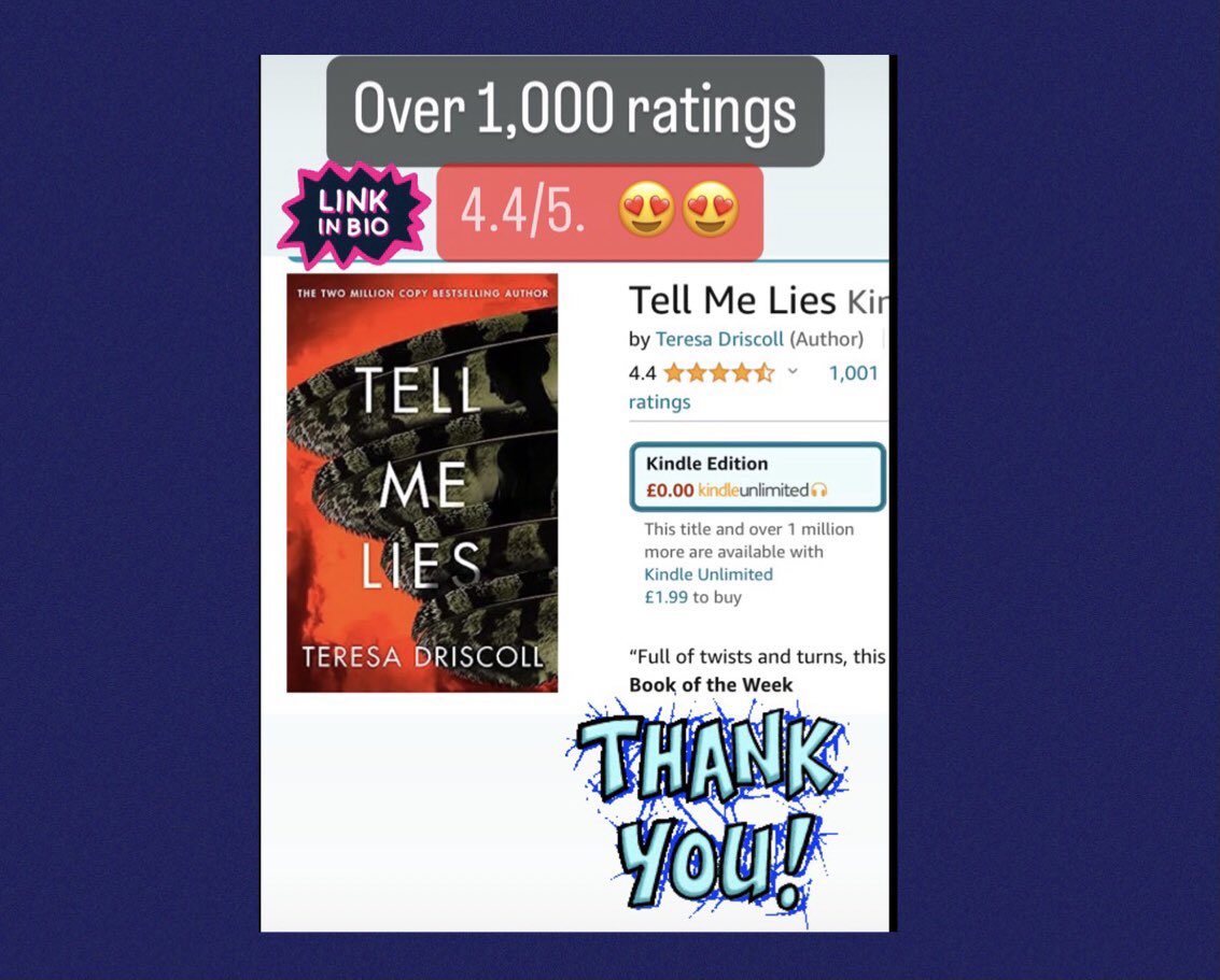 Such amazing reviews for my latest thriller #tellmelies 😍
Same rating 4.4/5 as my breakout book #iamwatchingyou 😉😍
Thank you to my lovely, lovely readers! 
<a href="/Voundjian/">Victoria</a> <a href="/MMLitAgency/">Madeleine Milburn Agency</a>