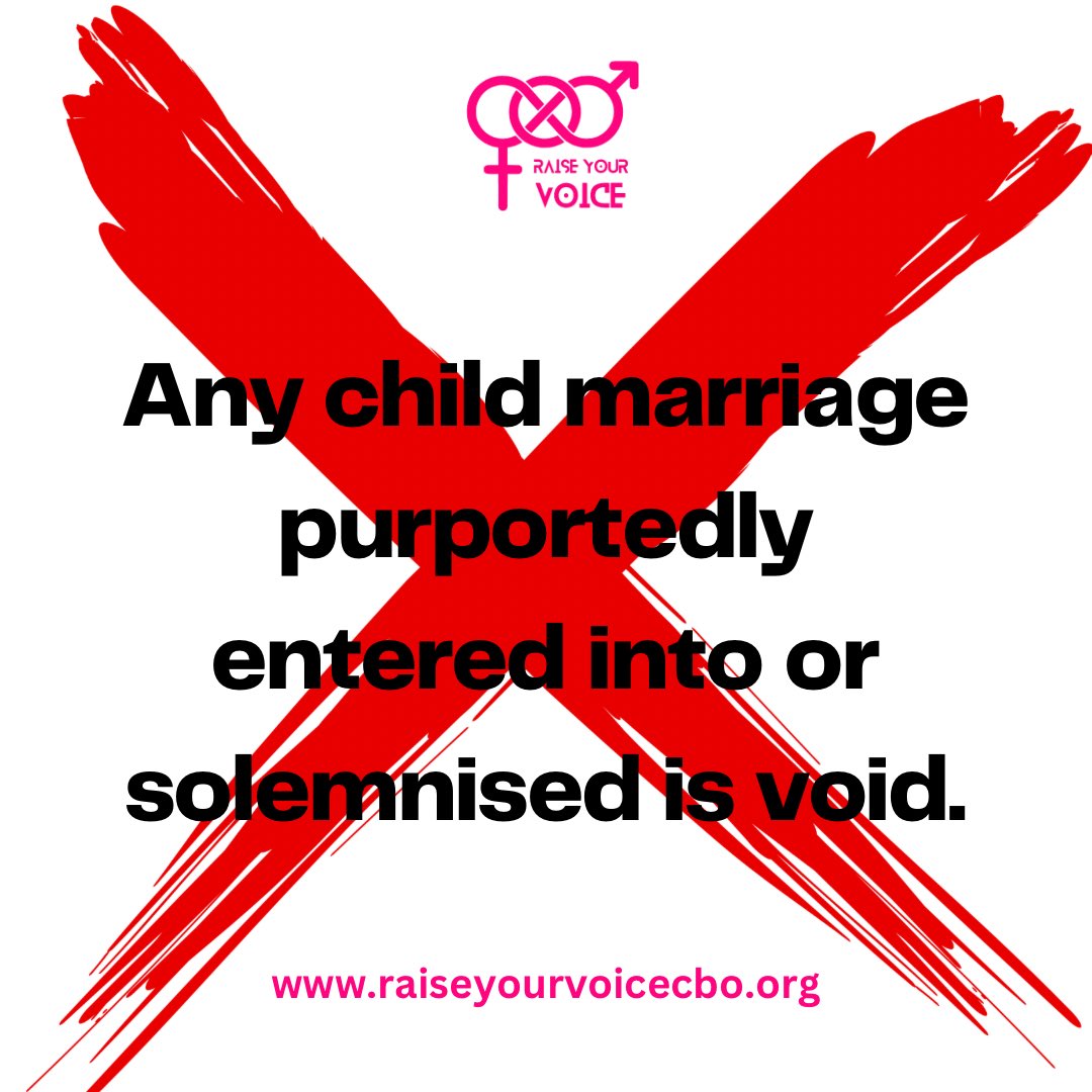 According to the #EACSRHBill;

1. Any child marriage purportedly entered into or solemnised is void.

#PassTheEACSRHBill #RaiseYourVoice #NoToChildMarriage