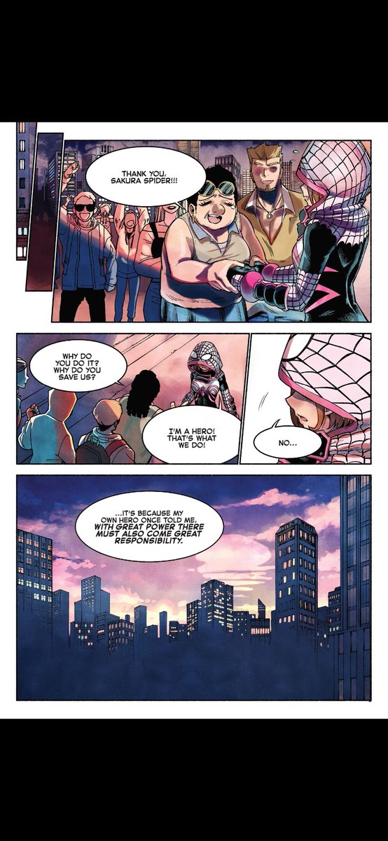 エッジオブスパイダーバース収録のサクラスパイダー回読んだんだけど...うん、余計分からなくなった!!!マジでなんで素顔で活動してんのキミ!?なんか周囲からは目元が見えない感じで描写されてるけども!!!