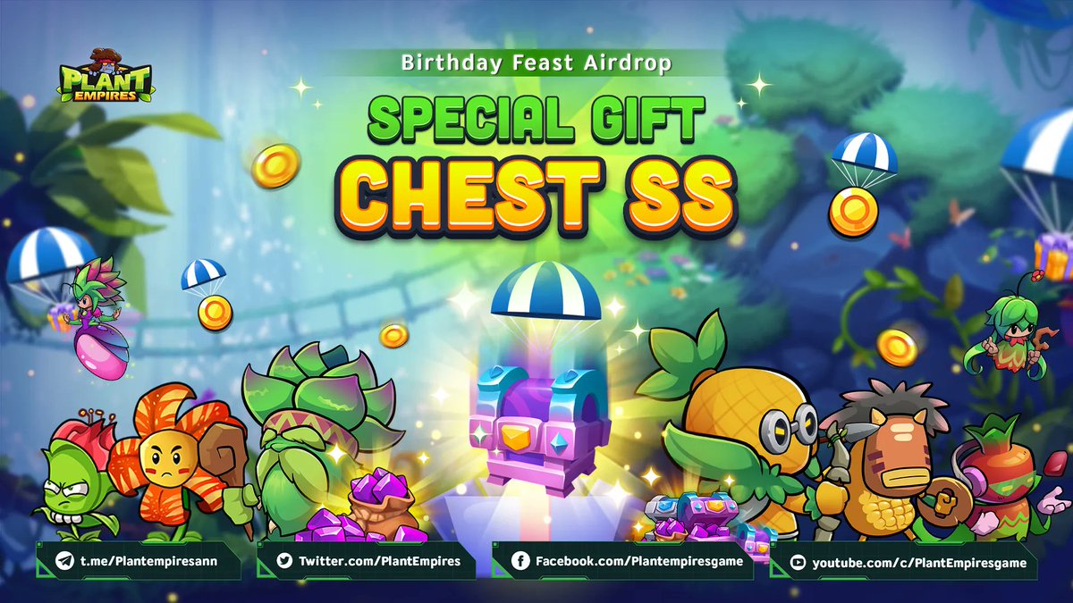 PlantEmpires's tweet photo. 🔥[Birthday Feast Airdrop] Do you know that you can get Chest SS - the most valuable chest - just by completing simple tasks:  https://t.co/SOprEVHrF4 

Tons of juicy rewards - gems, golds, USDT are also waiting for you to conquer!  

Don't miss out! 

#PlantEmpires #Airdrop https://t.co/da9RJYsBiu
