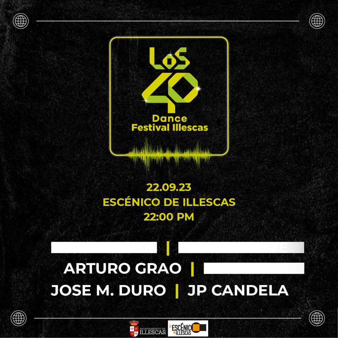 LOS40Dance (@los40dance) on Twitter photo Primeros artistas confirmados para nuestro festival en Illescas😜
<a href="/arturograo2/">Arturo Grao</a>
<a href="/josemduro/">Jose M Duro</a>
<a href="/jpcandela/">JP Candela</a>
LOS40 Dance Festival illescas⚡️
🗓️22.09.23
📍Escénico Illescas
⏰ 22:00 horas
Próximamente + artistas confirmados y subida de precio
✅ Anticipadas ➡️ elescenicodeillescas.es/2023-los-40-da… Primeros artistas confirmados para nuestro festival en Illescas😜
<a href="/arturograo2/">Arturo Grao</a>
<a href="/josemduro/">Jose M Duro</a>
<a href="/jpcandela/">JP Candela</a>
LOS40 Dance Festival illescas⚡️
🗓️22.09.23
📍Escénico Illescas
⏰ 22:00 horas
Próximamente + artistas confirmados y subida de precio
✅ Anticipadas ➡️ elescenicodeillescas.es/2023-los-40-da…