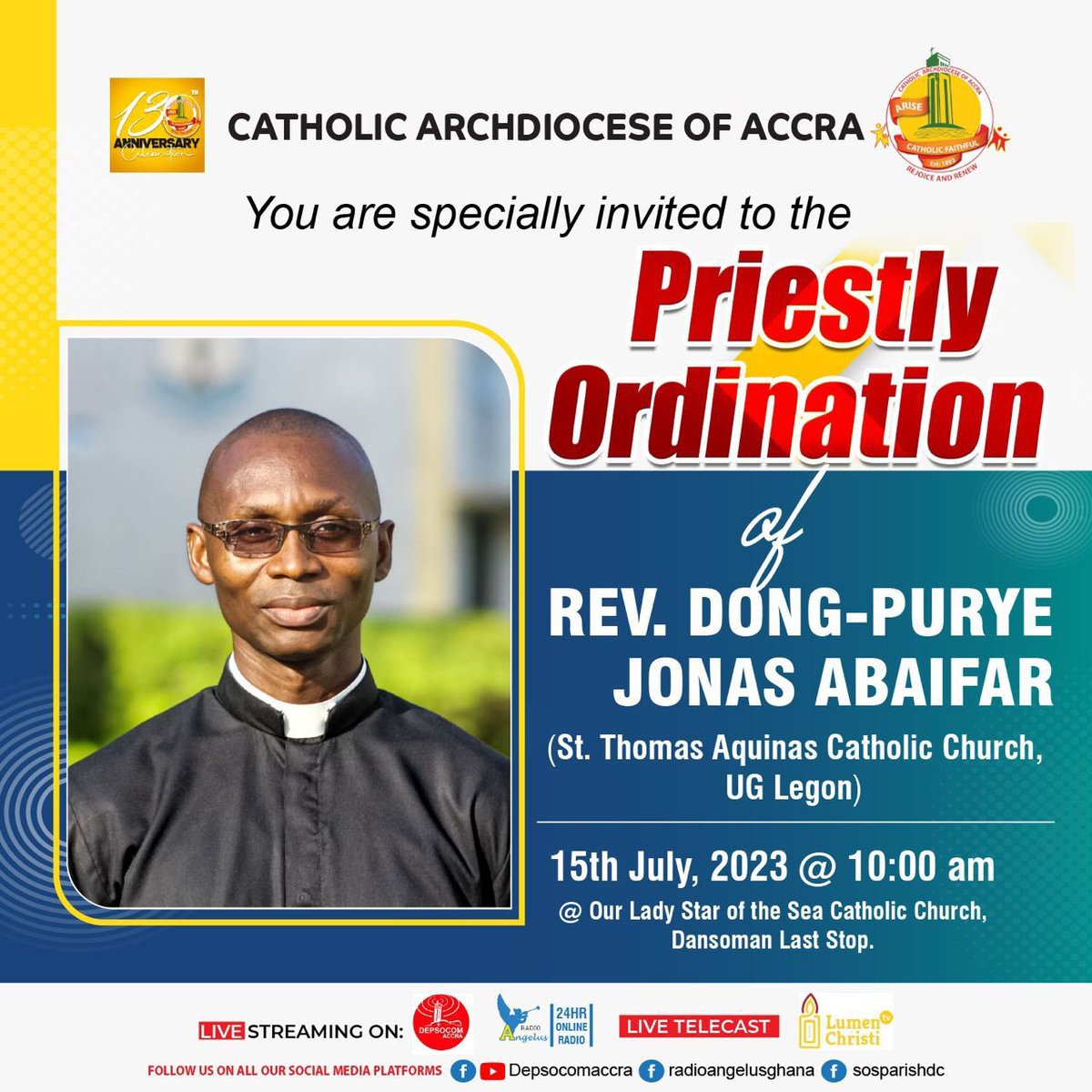 Let’s continue to pray for Rev. Dong-Purye Jonas Abaifar as he prepares for his Priestly Ordination on the 15th of July 2023 at Our Lady Star of the Sea Parish, Dansoman