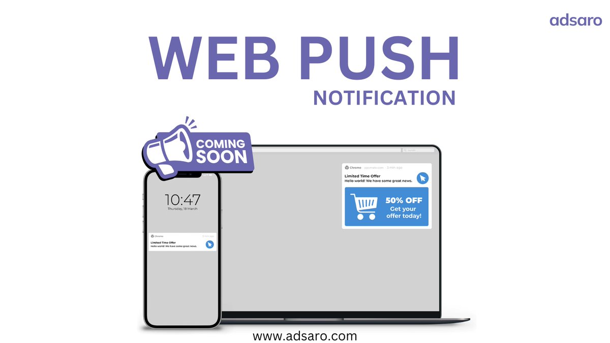 Adsaroadnetwork's tweet photo. 𝐍𝐞𝐰 𝐀𝐝 𝐅𝐨𝐫𝐦𝐚𝐭 : 𝐖𝐞𝐛 𝐏𝐮𝐬𝐡 𝐍𝐨𝐭𝐢𝐟𝐢𝐜𝐚𝐭𝐢𝐨𝐧 𝐢𝐬 𝐜𝐨𝐦𝐢𝐧𝐠 𝐬𝐨𝐨𝐧 𝐚𝐭 𝐀𝐝𝐬𝐚𝐫𝐨
𝐒𝐭𝐚𝐲 𝐭𝐮𝐧𝐞𝐝
#adsaro #newadformat #webpush #webpushnotification #comingsoon #staytuned #ad #advertisement https://t.co/PlRM7MS8jk