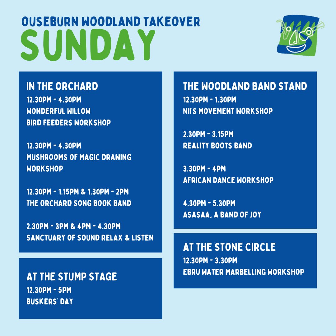 Ouseburn Festival (@ouseburnfest) on Twitter photo A detailed look at the Ouseburn Woodland Takeover! <a href="/Skimstone_Arts/">Skimstone Arts</a> are bringing us a brilliant line-up of performers & creative workshops in our beautiful green nooks.
🍃 The Bandstand
🌳 The Orchard
🌿 The Stone Circle A detailed look at the Ouseburn Woodland Takeover! <a href="/Skimstone_Arts/">Skimstone Arts</a> are bringing us a brilliant line-up of performers & creative workshops in our beautiful green nooks.
🍃 The Bandstand
🌳 The Orchard
🌿 The Stone Circle