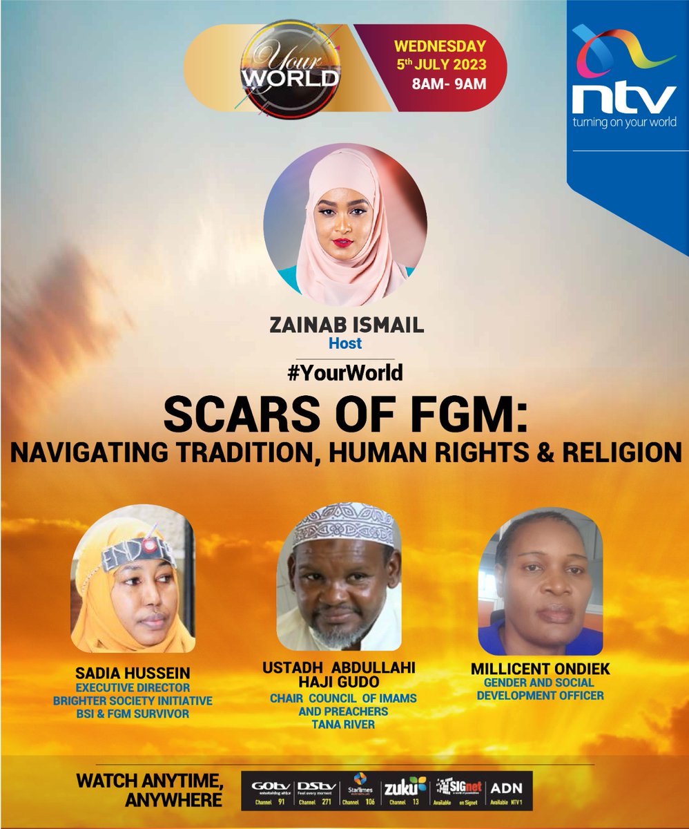 Join our fearless and courageous executive Director <a href="/SadearH/">Shujaa_Sadia Hussein (HSC)</a> as we discuss the scars of FGM, navigating tradition, Religion and Human Rights approach from 8-9am on <a href="/ntvkenya/">NTV Kenya</a> 
#EndFGM #FrontlineEndingFGM