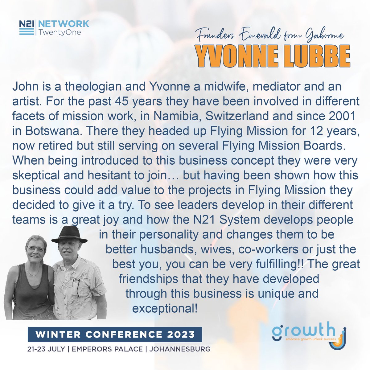 network21za's tweet photo. Yvonne Lubbe, Founders Emerald from Gaborone will be speaking at the upcoming Winter conference at Emperors Palace 21-23 July.
#n21globalevents #n21global #network21sa #network21 #n21strong #n21events #N21 #amway #amwaysouthafrica #connect #n21connect #winterconference2023 https://t.co/GUBPGBR1qF