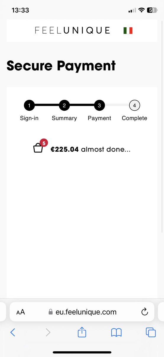 micol_petruzzi's tweet photo. @feelunique_care Hello, I have been trying to place an order for months now as my payment gets stuck in the final step (see pic attached). Your customer service has previously suggested that I clear my cache and cookies which I did but nothing’s changed. Can you please advise? https://t.co/o0c4wAyQKJ