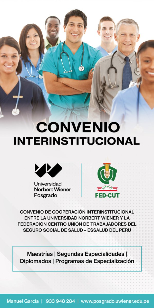 FedCut's tweet photo. #𝐂𝐨𝐧𝐯𝐞𝐧𝐢𝐨𝐬𝐅𝐄𝐃𝐂𝐔𝐓 | ¡CONVENIO ENTRE LA UNIVERSIDAD NORBERT WIENER CON NUESTRA FEDERACIÓN 𝗣𝗔𝗥𝗔 𝗧𝗢𝗗𝗢𝗦 𝗟𝗢𝗦 𝗔𝗙𝗜𝗟𝗜𝗔𝗗𝗢𝗦 !! 𝗺𝗮𝘆𝗼𝗿 𝗶𝗻𝗳𝗼𝗿𝗺𝗮𝗰𝗶𝗼́𝗻 👇:
🧑⚕ Wilfredo Huamán: 992 009 353
#fedcut #essalud #norbertwiener #educacionfedcut https://t.co/8mY5hCOvbq