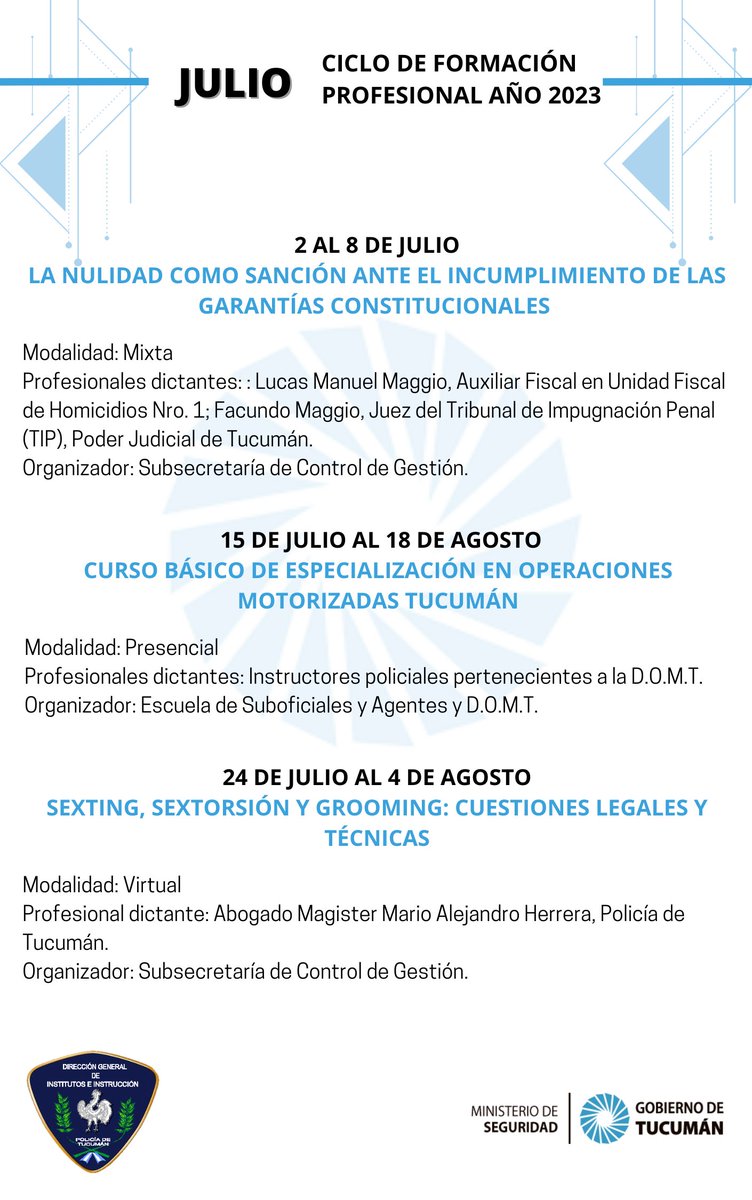 direccion_cdg's tweet photo. 📚 Plan de Formación Profesional Continua.

Presentamos el cronograma del @MinSegTuc correspondiente al mes de Julio 📆
@emi https://t.co/8Ax1NmEKdC