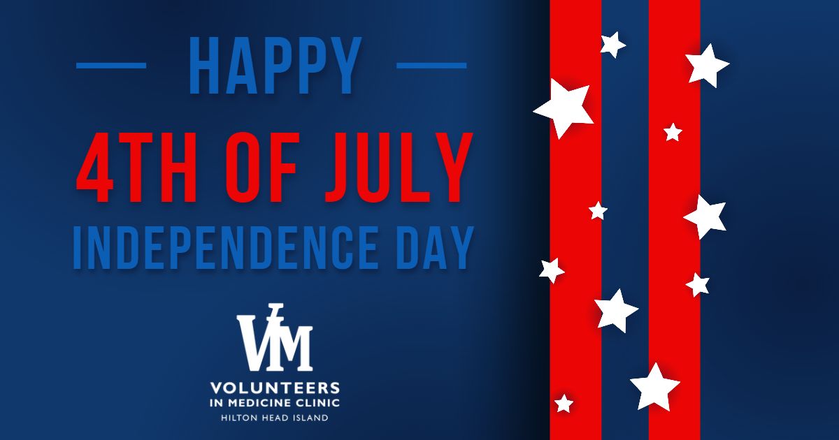 Volunteers In Medicine wishes everyone a happy, healthy, and safe Independence Day! 
We'll reopen on Wed. July 5
#vim #vimhhi #vimclinic #volunteersinmedicine
#vim30years
#hiltonhead #dafauskie