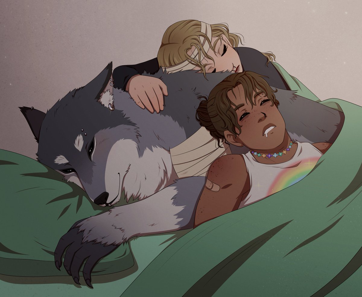 waschbaerella's tweet image. 🐺 Werebuddies 🐺

Tess and Oliver are using Jake in his werewolf form as a pillow. 💕

He might be a bit grumpy, but he is really happy he could share his secret with his new friends since he also sometimes has problems controlling his transformation...

#dungeonsanddragons