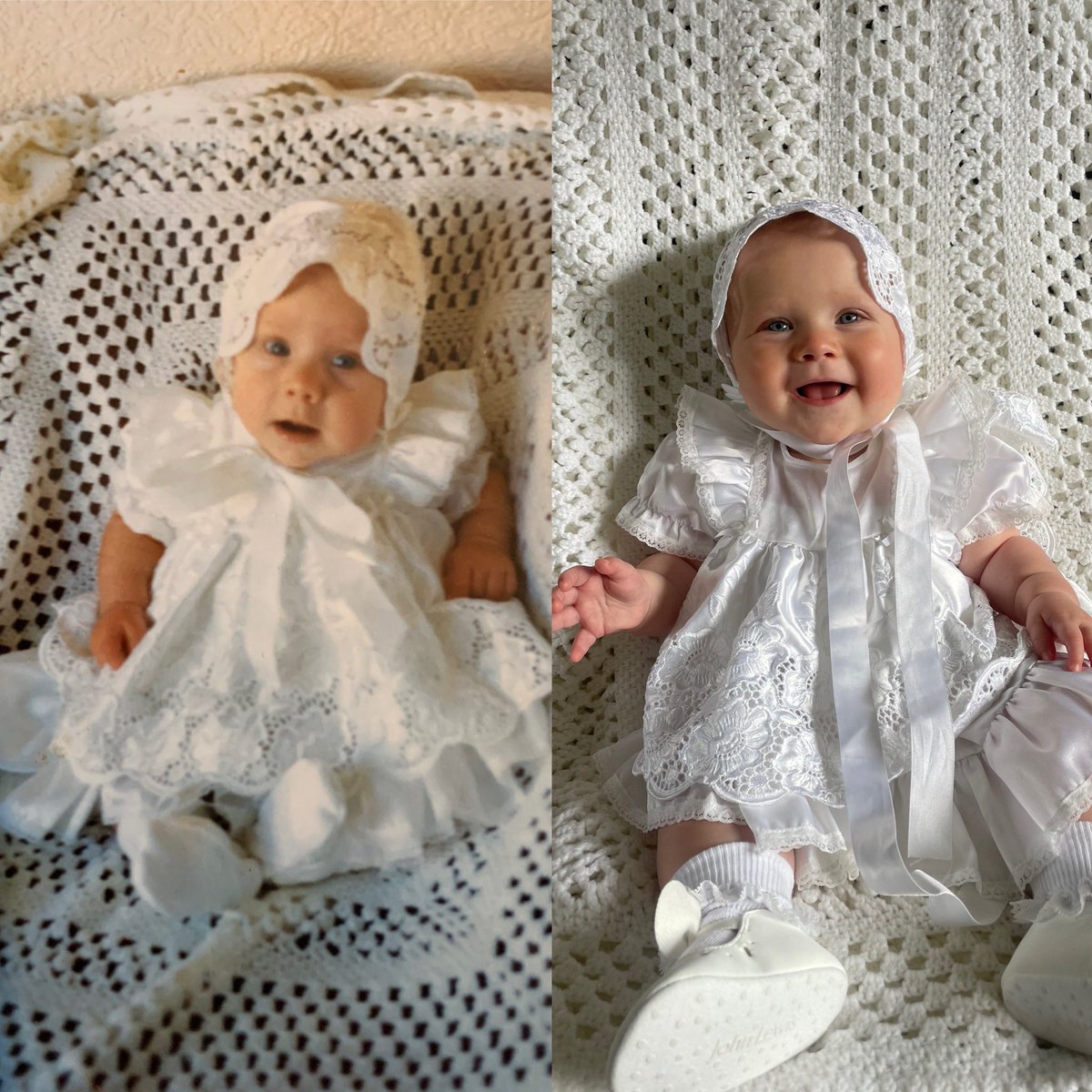 Alora Rose Clasper’s Christening Day 02/07/2023… made so very special with her wonderful godparents, family & friends. Recreating the look of 1990 with her Mammy’s dress but with extra Alora smiles 🥰🌹❤️ #Grateful