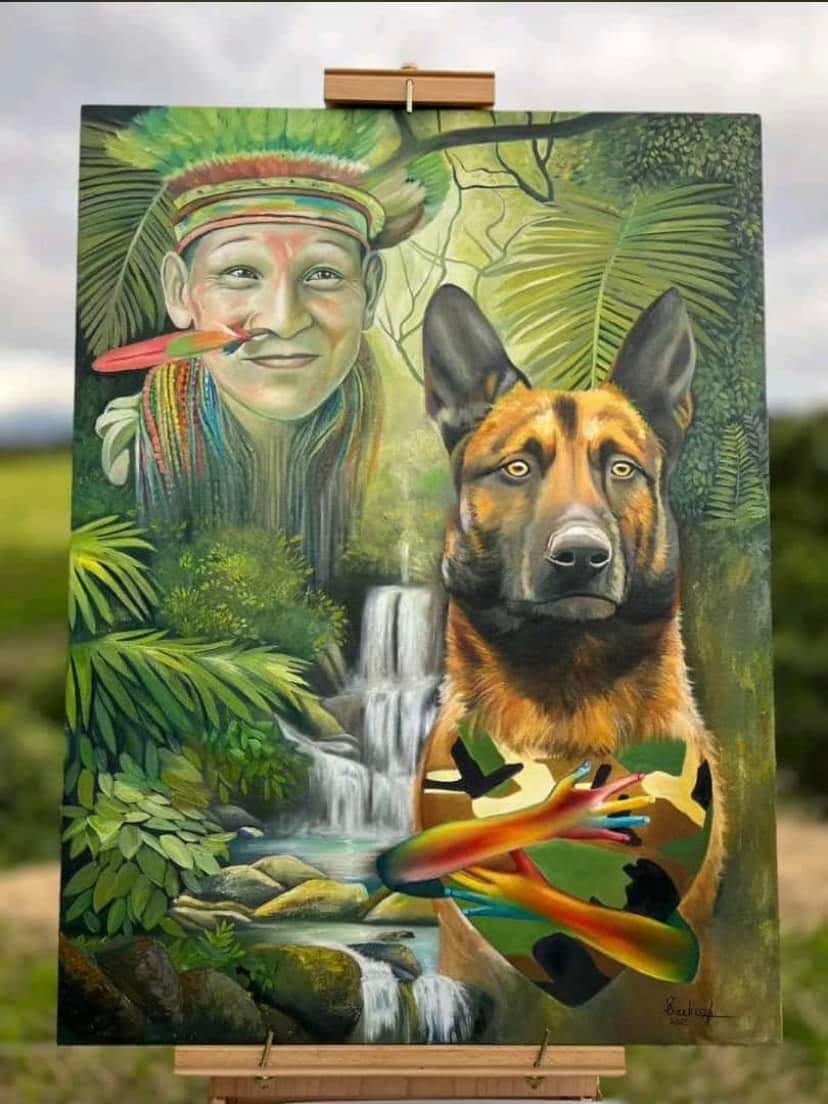 Petra84054896's tweet photo. Un Homenaje desde las selvas del Putumayo  a Wilson. ⛰️🌳🐕‍🦺
¡Simplemente  Hermoso! 🐕‍🦺⛰️🌳🙏🌿🌎💚
#perros #putumayo #wilsonperro #arte  
Esta obra es del Artista Juan Pablo Pedraza Ariza  mil gracias  por inmortalizar  este héroe! https://t.co/P9teYabwac