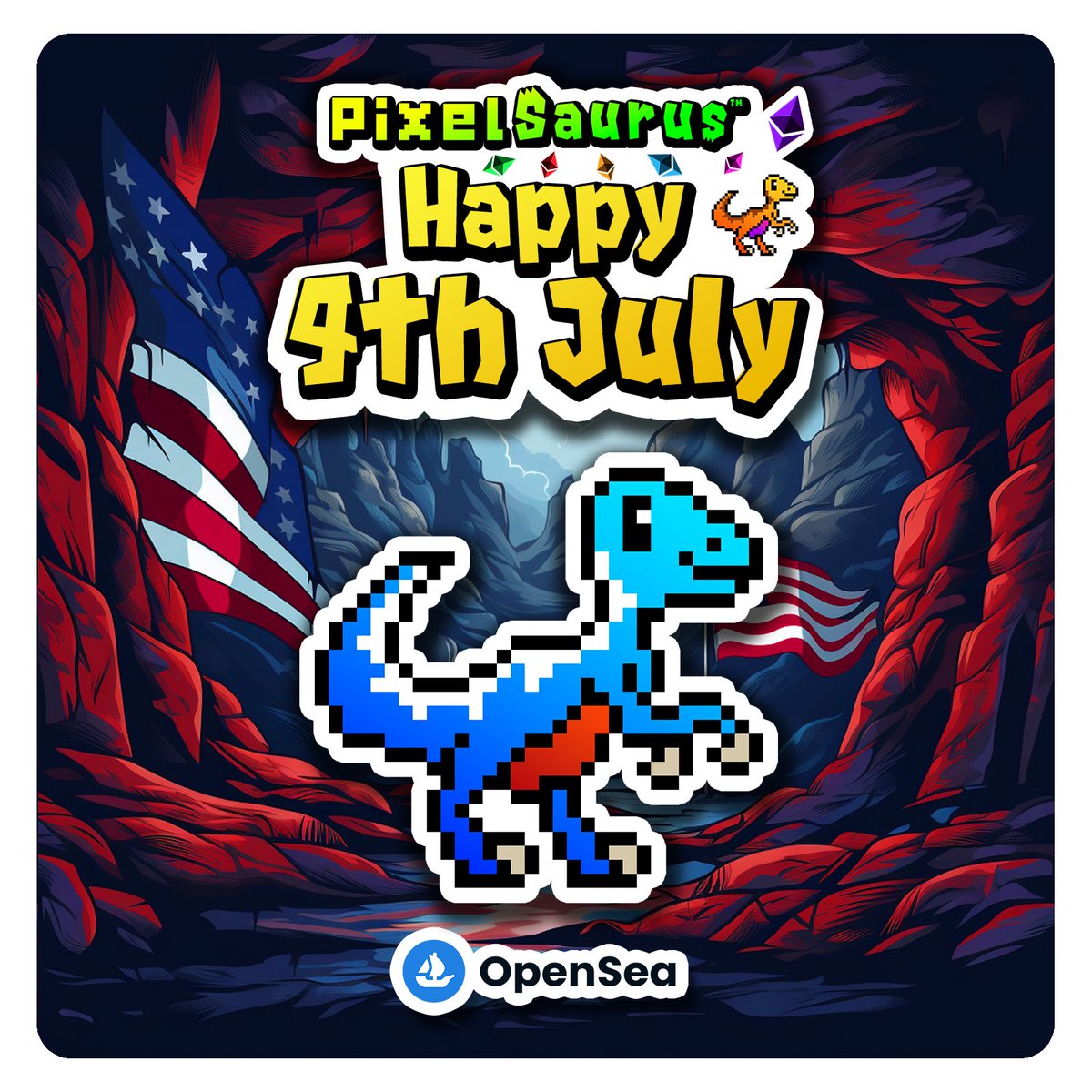 PixelSaurus's tweet image. Wishing all our American holders &amp;amp; followers a very Happy 4th July! 💚🦕🦖🌋

#Happy4thJuly #IndependenceDay