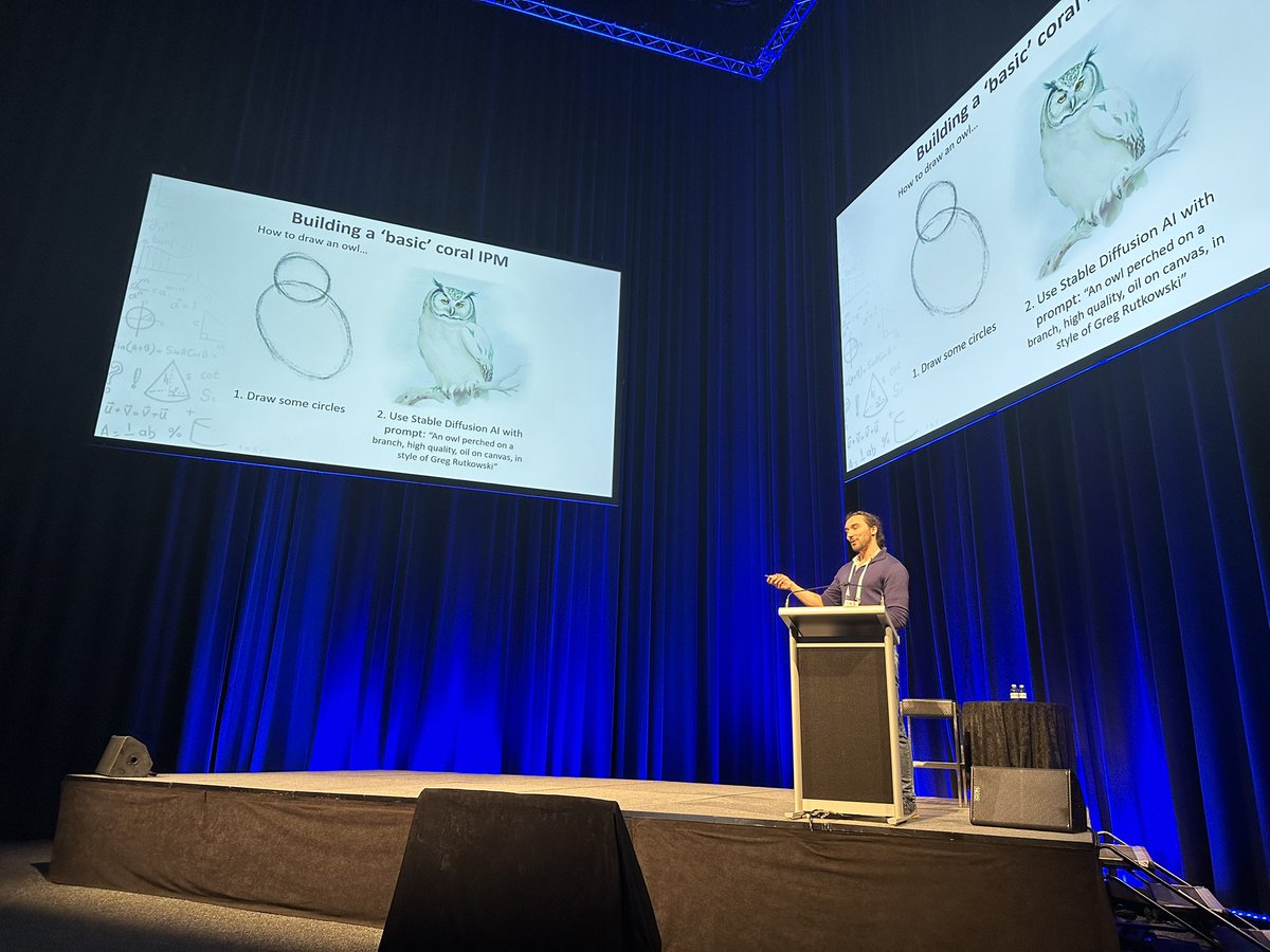 kerryacameron's tweet photo. Super interesting talk yesterday from @ecolology on evolutionary responses to #climatechange in reef building corals. Yes, future looks scary but not entirely without hope (or owls). #AMSA2023 https://t.co/AdhRtUgCyD
