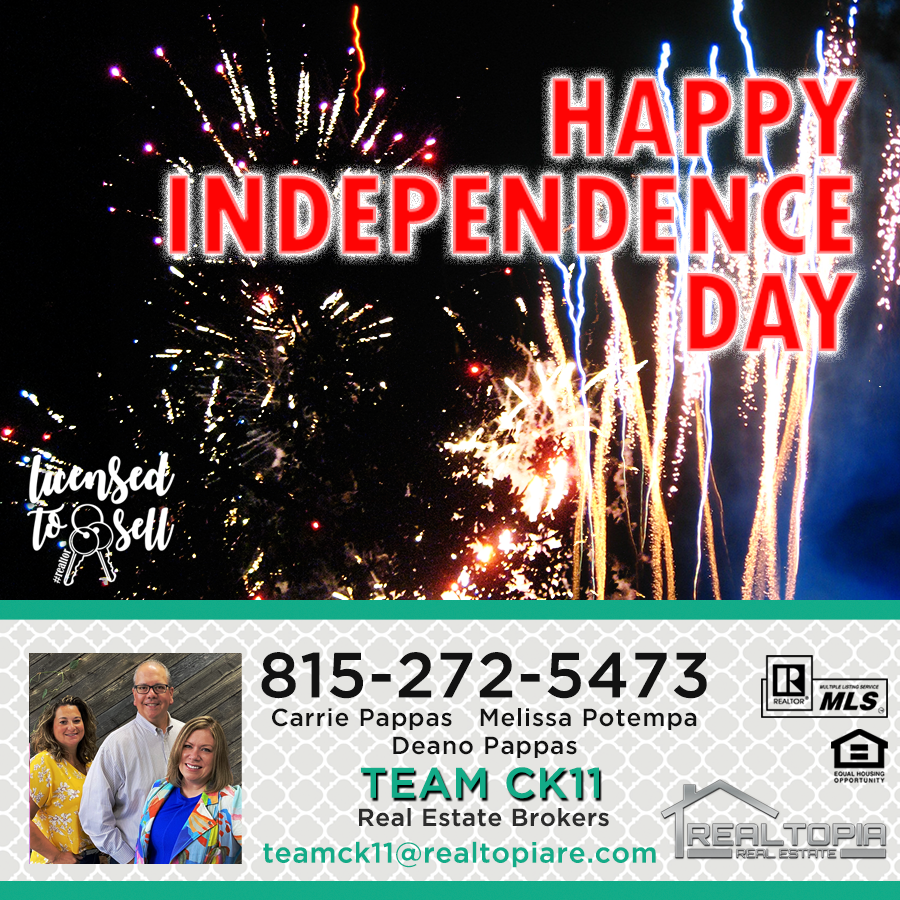 Ck11Team's tweet photo. Happy Independence Day!
Call Carrie Pappas and her TEAM CK11 - Realtopia Real Estate to make Real Estate less complicated. 815-272-5473 #teamck11 #realtopia #happyhoming #sellwithteamck11 #lemontrealestate #lockportrealestate #newlenoxrealestate #homerglenrealestate https://t.co/LCq9eV4PPI
