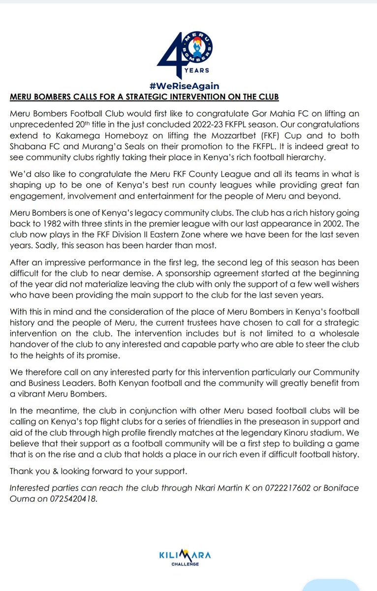 Meru Bombers Football Club tweet media