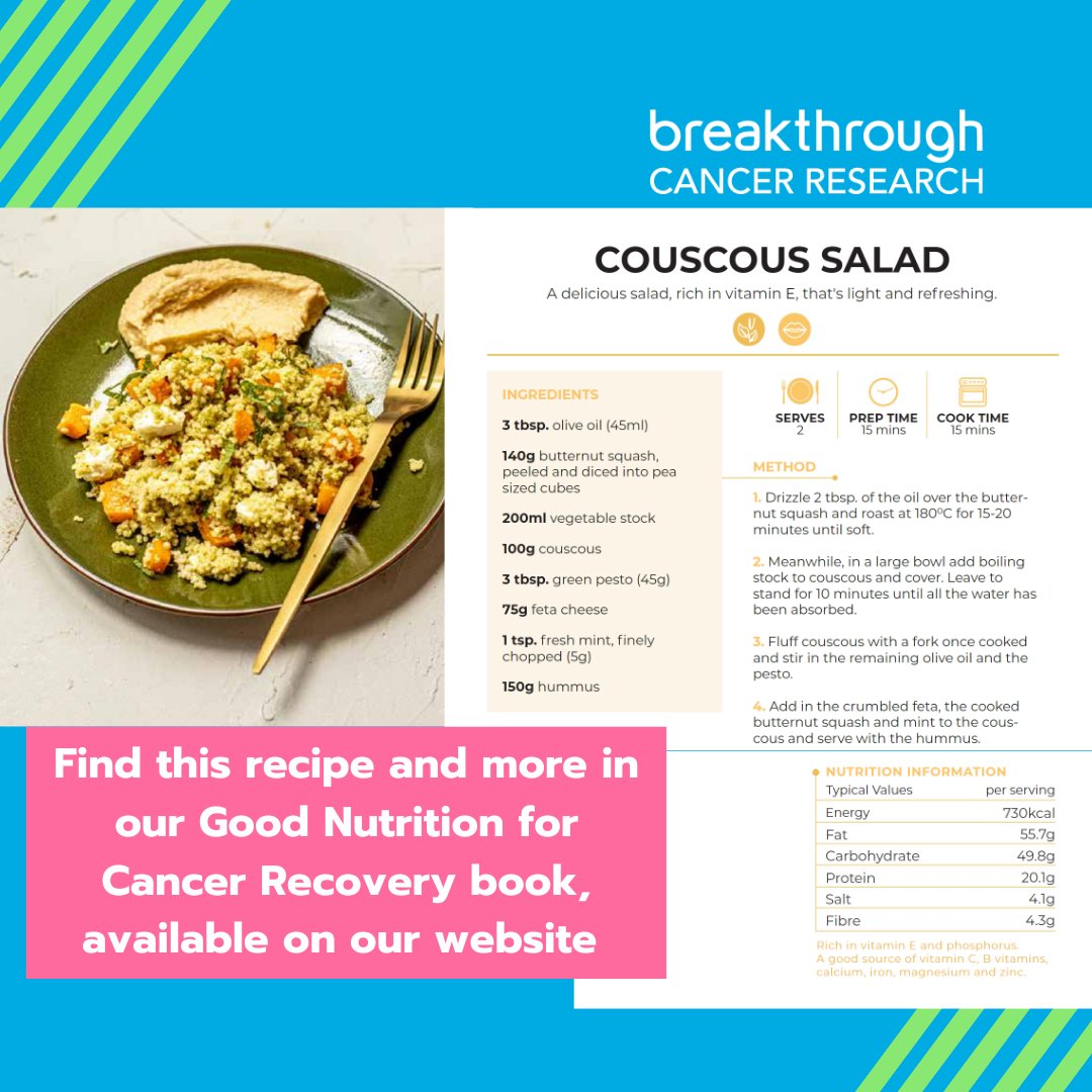 BreakthroCancer's tweet photo. 🥗🌞 Embrace summer flavours with our refreshing couscous salad! Nourish your body and enjoy the warm weather. Get the recipe from our 'Good Nutrition for Cancer Recovery' book, available on our website. #MakeMoreSurvivors #SummerEating #BreakthroughCancerResearch #Nutrition https://t.co/tJU7xy94Iz