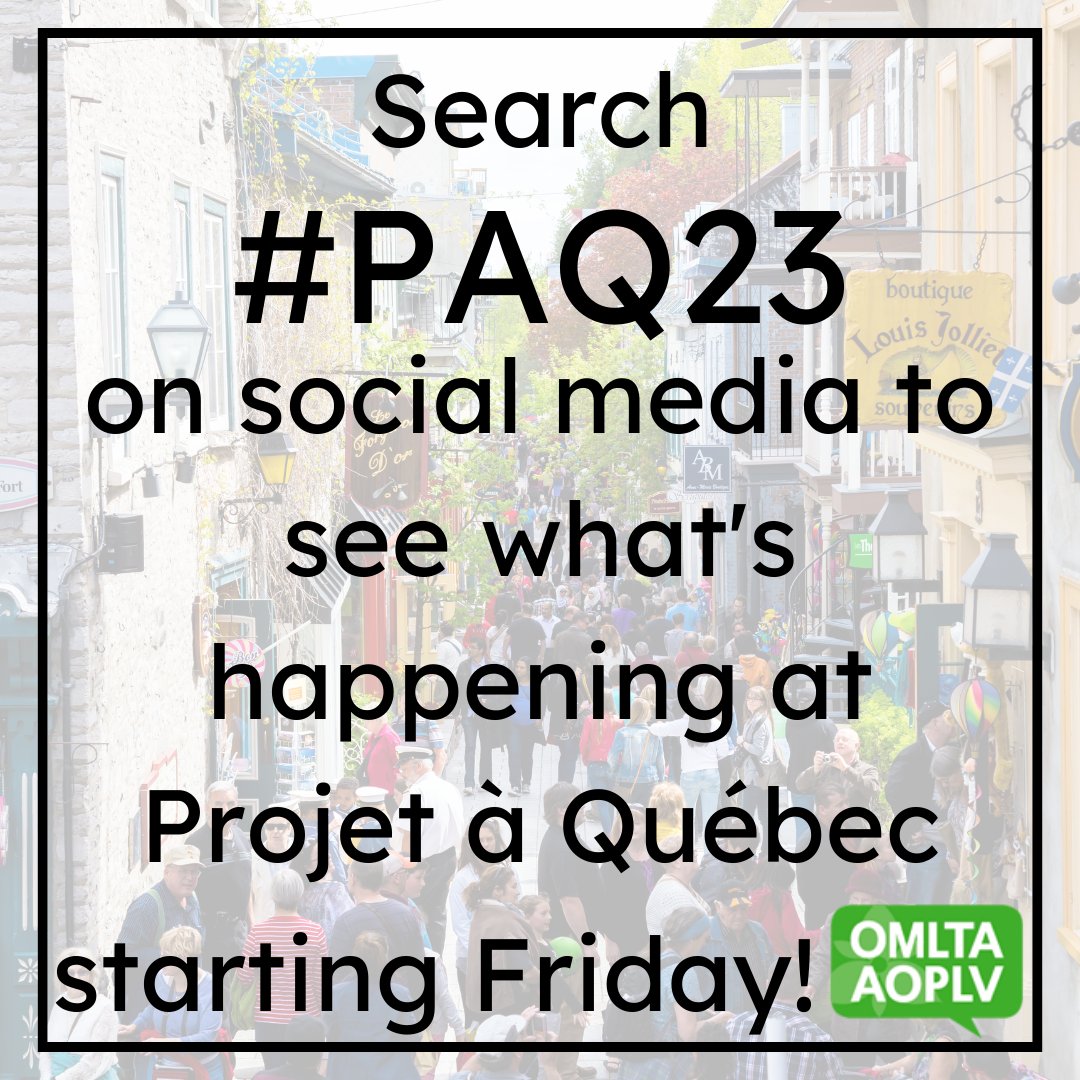 Want to see what all the participants are up to next week in Québec? Make sure to follow along on here as well as searching #PAQ23 to see photos that educators are sharing!

#paq23 #projetaquebec #quebec #quebeccity #teachers #omlta