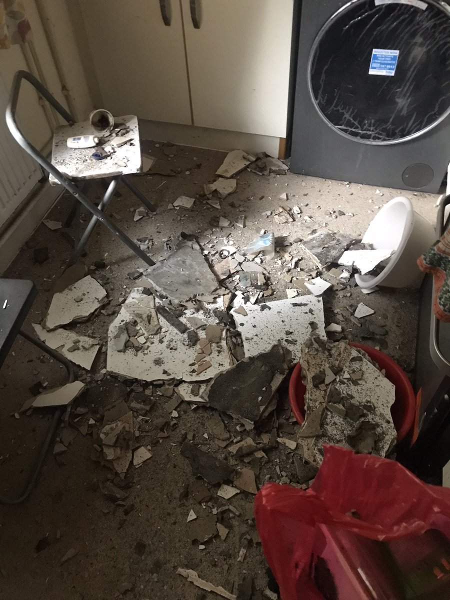 ifyourbigenough's tweet photo. An electrician came and advised me the the ceiling could come down at any time. The only thing he could do to make it safe was to take out the kitchen light. 
The ceiling has now come down and injured myself and my partner https://t.co/XNzrp6LL0B
