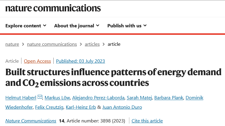 efesce's tweet photo. 1/4 New paper out in @natcomms, led by Helmut Haberl from @BOKUvienna,  demonstrating that the built environment (buildings, highways, streets) per capita are nearly as influential in driving GHG emissions as GDP is, analyzing high resolution data from 113 countries. https://t.co/M1TQArC8Se