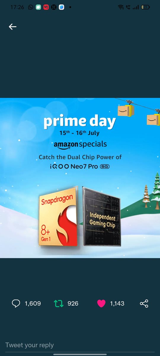 Neha_sol's tweet photo. @amazonIN CATCHED
#IQOONeo7Pro5GOnAmazonSpecials  #AmazonPrimeDay https://t.co/w7RcOuEPfI