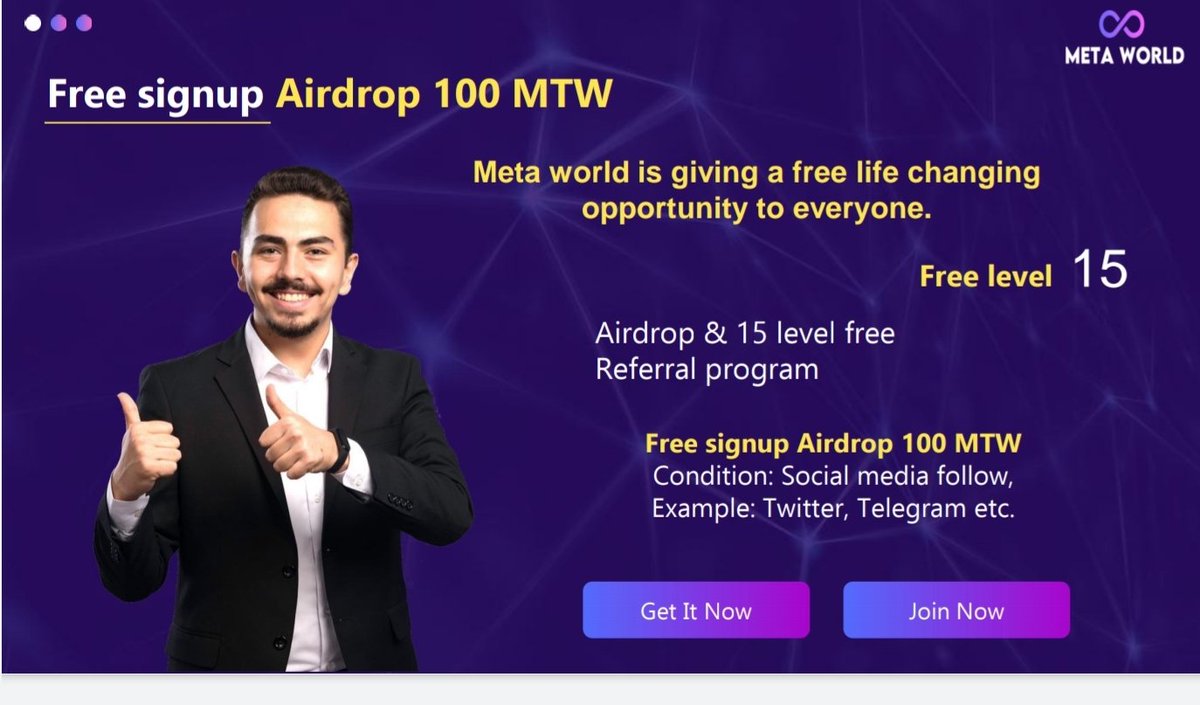 META WORLD (@metaworldmtw) on Twitter photo <a href="/MetaworldMTW/">META WORLD</a> $MTW Airdrop & 15 LEVEL FREE #REFFERAL PROGRAM Started,
Collect as many <a href="/MetaworldMTW/">META WORLD</a> $MTW tokens as quickly 🪙 💰
🪀 #Airdope & free Refferal is valid for limited time/tokens ⏲️ <a href="/MetaworldMTW/">META WORLD</a> $MTW Airdrop & 15 LEVEL FREE #REFFERAL PROGRAM Started,
Collect as many <a href="/MetaworldMTW/">META WORLD</a> $MTW tokens as quickly 🪙 💰
🪀 #Airdope & free Refferal is valid for limited time/tokens ⏲️