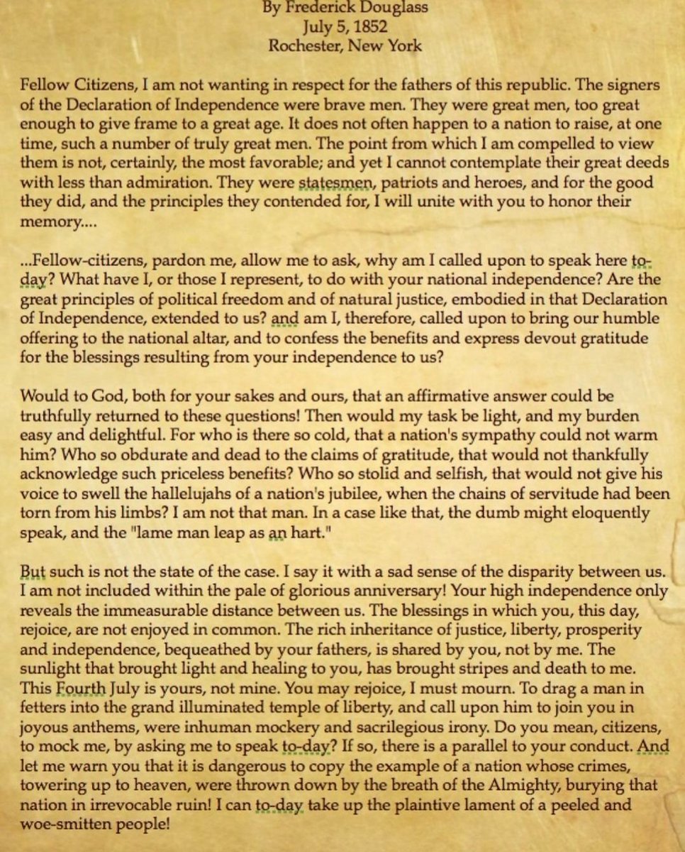 HaitianCapri's tweet photo. Frederick Douglass' speech regarding 4th of July. https://t.co/s9TC6w15x7