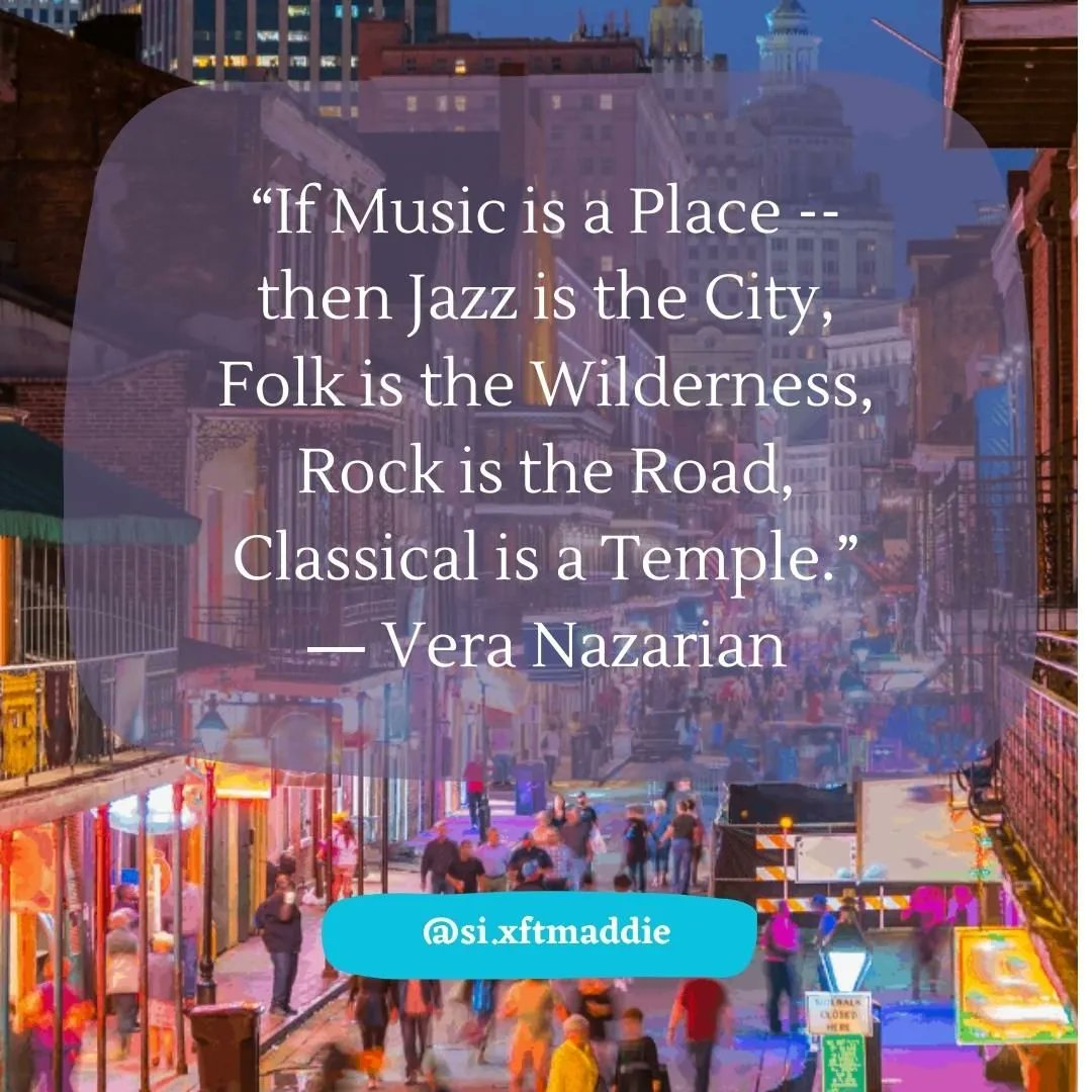 sixartistandco's tweet photo. “If Music is a Place -- then Jazz is the City, Folk is the Wilderness, Rock is the Road, Classical is a Temple.” ― Vera Nazarian @Norilana 
#sixmusic #six #songwriter #songs #song #single #music #quotes #quote #musicquotes #musicquotes #jazz #folk #rock #classical #veranazarian https://t.co/9fJlHU5yMw
