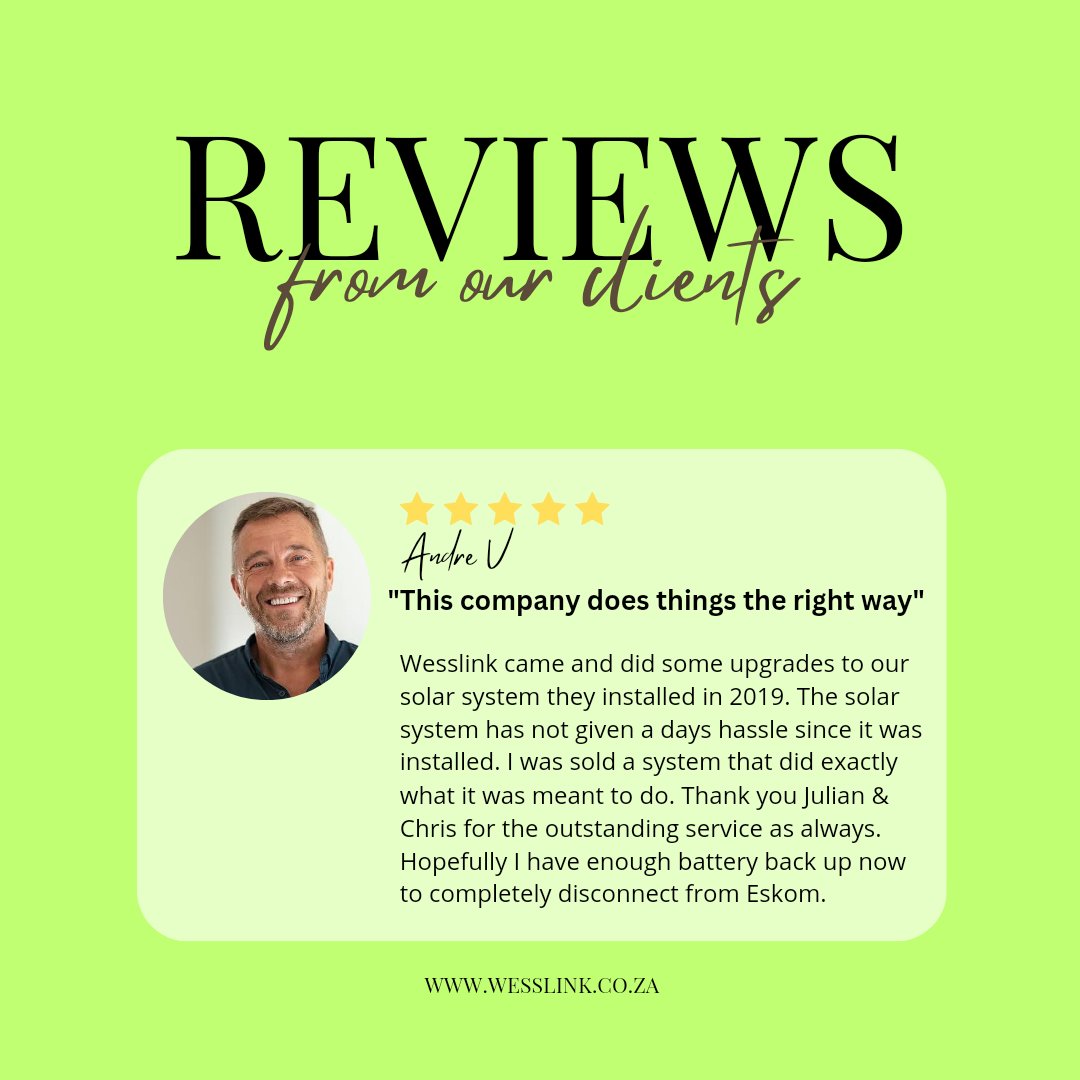 ANOTHER FIVE STAR REVIEW ⭐️⭐️⭐️⭐️⭐️! Thank you Andre💚
#Hellopeter #Reviews #wesslinkelectrical #electricalcontractors #electricalsafety #bestelectrician #electriciangauteng #roodepoort #midrand #sandton #krugersdorp #randburg