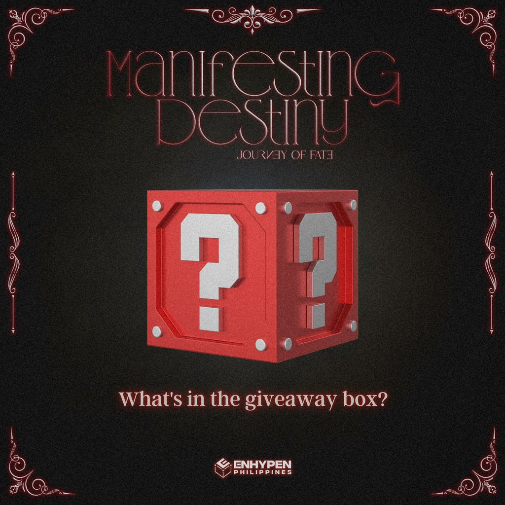 𝐖𝐡𝐚𝐭'𝐬 𝐢𝐧 𝐭𝐡𝐞 𝐛𝐨𝐱?!?👀

Are you curious on what are the prizes we're giving away this July 28?🧐

All attendees of the event will get a chance to win the big prizes!😋

Register here:
🖇️ bit.ly/DestinyENFate

#DestinyENFate
#ENHYPEN #엔하이픈