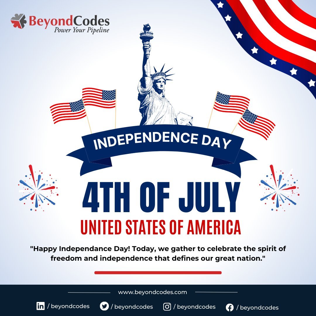beyondcodes's tweet photo. Wishing you all a day filled with celebration, gratitude, and pride as we commemorate the birth of our nation.
Let's honor the values that make America exceptional: freedom, equality, and opportunity.
Happy Independence Day!
#IndependenceDay #USA #FourthOfJuly #Beyondcodes https://t.co/30ycs3s9Mo