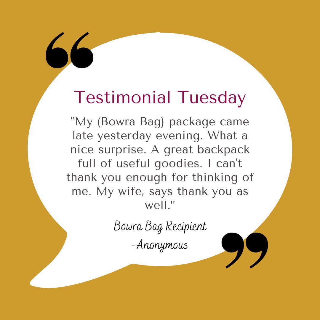 BOWRA Foundation sent its first BOWRA bag to America to a veteran who recently had a stroke. 

#testimonialtuesday #feedback #charity #neurologicaldisorder #stroke #survivors #bowrafoundation #whatsinsidematters #bowrabag #bowrastory