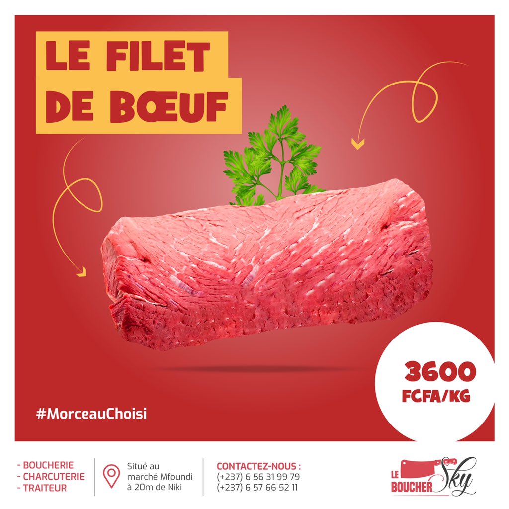 boucher_sky's tweet photo. Vous cherchez une relation sérieuse ? 😜
Essayez notre filet de bœuf 🥩 😍
Il vous garantit un amour à vie et un plaisir à chaque bouchée 😋
Vous allez l’adorer pour sa tendreté et son goût👌🏼
#Morceauchoisi #Filetdeboeuf #boucherie https://t.co/GOjPouWoFS