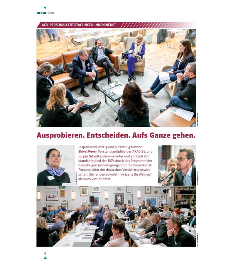 DieVersicherer's tweet photo. #vis_a_vis 3/23 online: „Ausprobieren. Entscheiden. Aufs Ganze gehen.“ Um dieses und viele weitere spannende Themen ging es bei den diesjährigen #AGVPersonalleitertagungen_Innendienst. Mehr dazu unter https://t.co/rtQVa4Vups https://t.co/FpMN21uEKb
