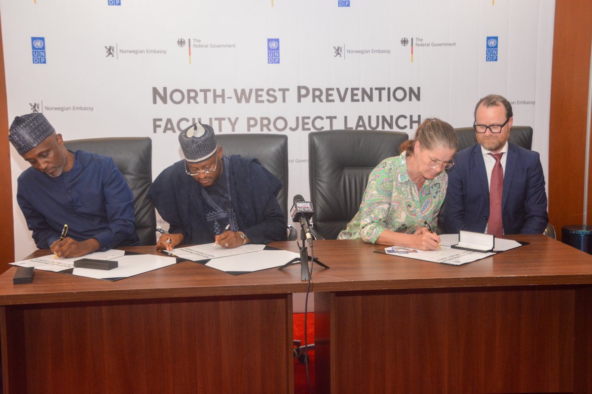 AshrafUsman_'s tweet photo. Official: Yesterday saw the official launch of UNDP's North West Prevention Facility, a multi-donor response to the insecurity in partnership with the State Governments of Katsina, Zamfara and Sokoto; and with support of Germany and Norway. Through this Facility we will be tasked with revitalising the local economy and widening access to legitimate economic opportunities and climate sustainable jobs; while disincentivizing the illegitimate bandit economy through enhanced security cooperation and coordination. A big task! 

Special thanks to @Mo_UNDP, @dikko_radda, Govs of Sokoto and Zamfara and the Ambassadors of Germany and Norway for leading the way.

Signed and sealed. Now to deliver for the people of the North West of Nigeria!