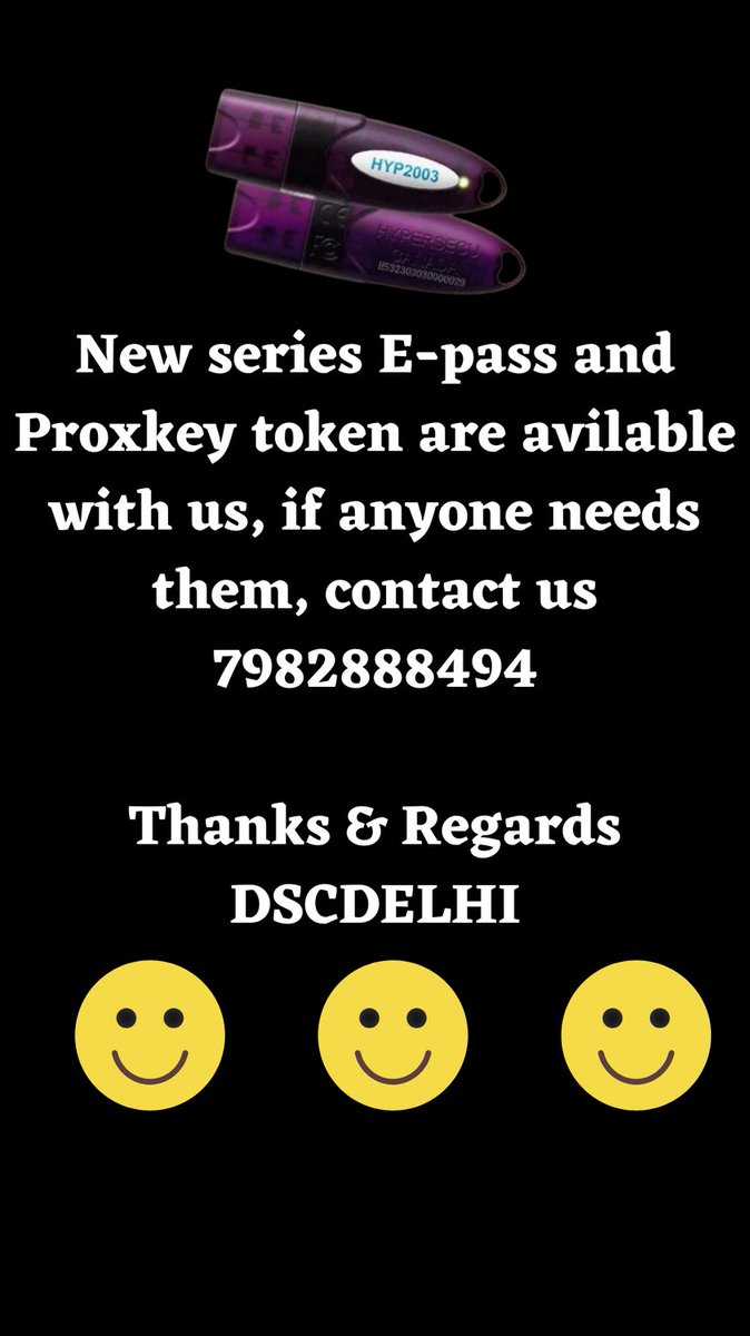Dsc_provider's tweet photo. New series E-pass 2003 and
Proxkey token are avilable
with us, if anyone needs
Buy a new e-Pass token 2003 and proxkey token at the best price. Call & Online Support. +91 7982888494
https://t.co/5KWCVbst8U
#epass2003 #newepass2003 #proxkeytoken #usbtoken #epass2003usbtoken https://t.co/n88IqFgSNt